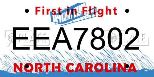EEA7802 North Carolina License Plate