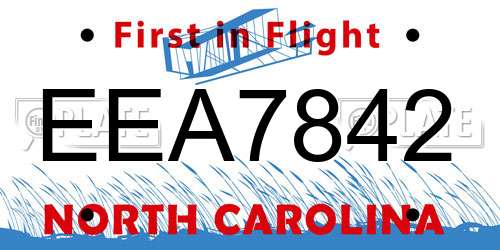 EEA7842 North Carolina License Plate