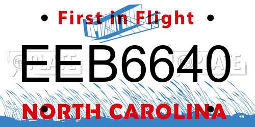 EEB6640 North Carolina License Plate