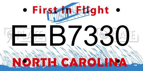 EEB7330 North Carolina License Plate