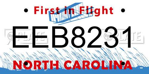 EEB8231 North Carolina License Plate