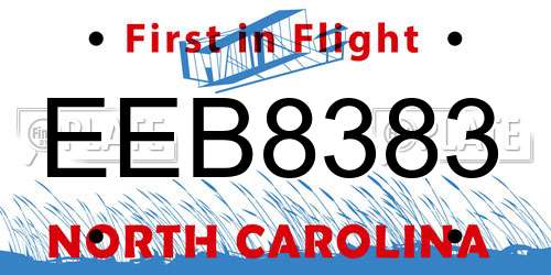 EEB8383 North Carolina License Plate