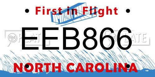 EEB866 North Carolina License Plate