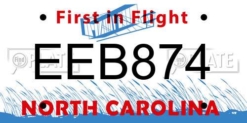 EEB874 North Carolina License Plate