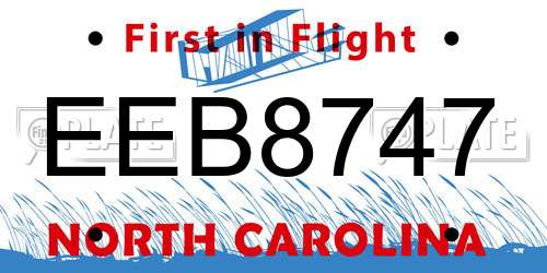 EEB8747 North Carolina License Plate
