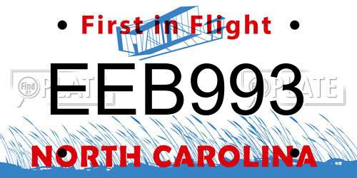 EEB993 North Carolina License Plate