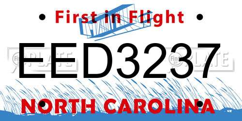 EED3237 North Carolina License Plate