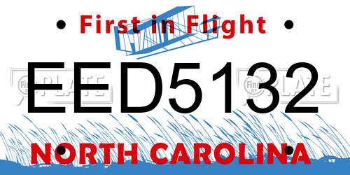 EED5132 North Carolina License Plate
