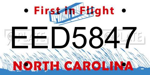 EED5847 North Carolina License Plate