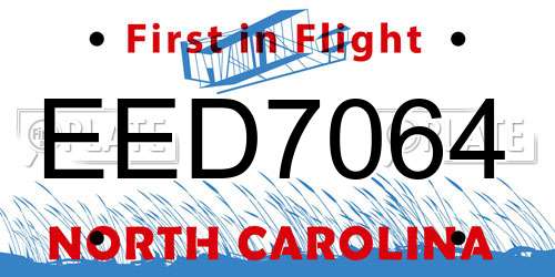 EED7064 North Carolina License Plate