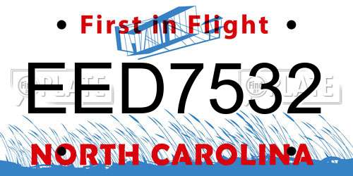 EED7532 North Carolina License Plate