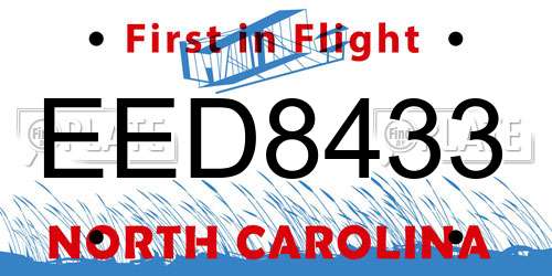 EED8433 North Carolina License Plate
