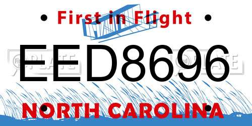 EED8696 North Carolina License Plate