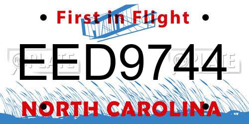 EED9744 North Carolina License Plate