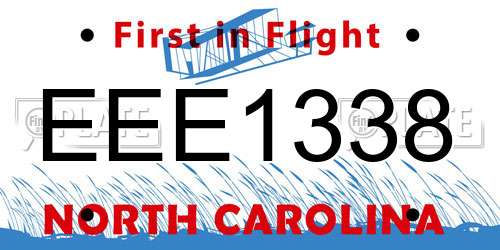 EEE1338 North Carolina License Plate