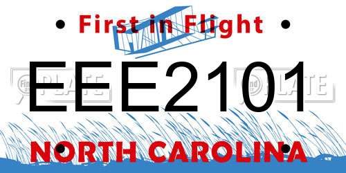 EEE2101 North Carolina License Plate