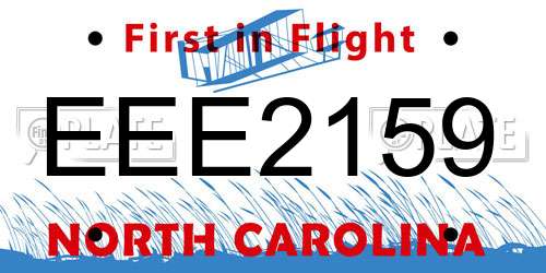 EEE2159 North Carolina License Plate