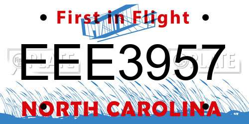 EEE3957 North Carolina License Plate