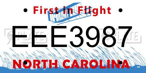 EEE3987 North Carolina License Plate
