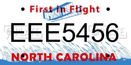 EEE5456 North Carolina License Plate