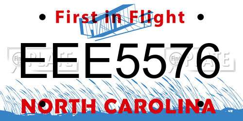 EEE5576 North Carolina License Plate