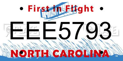 EEE5793 North Carolina License Plate
