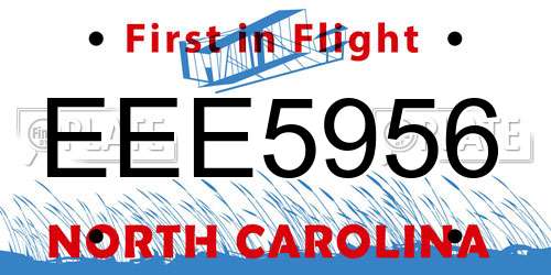 EEE5956 North Carolina License Plate