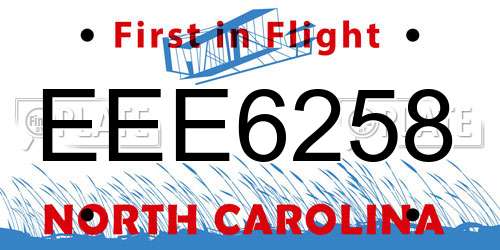 EEE6258 North Carolina License Plate