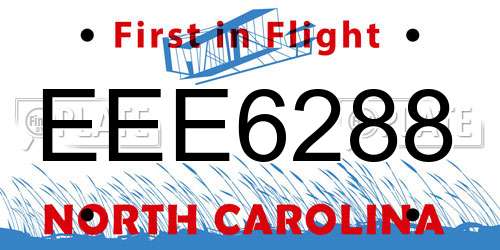 EEE6288 North Carolina License Plate