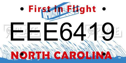 EEE6419 North Carolina License Plate