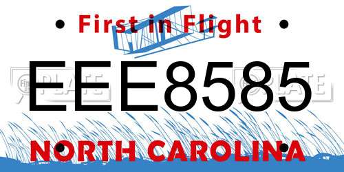 EEE8585 North Carolina License Plate