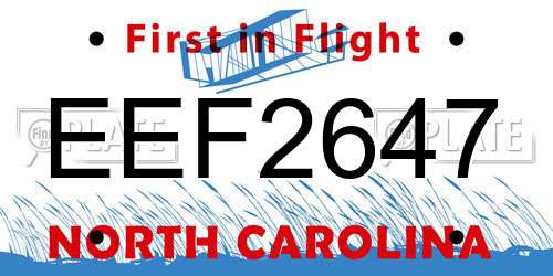EEF2647 North Carolina License Plate