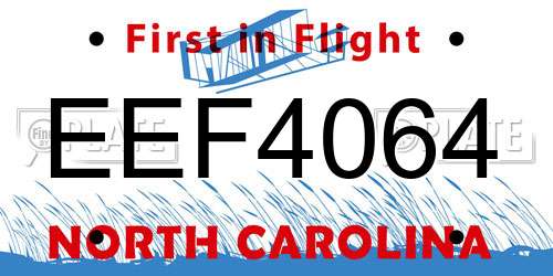 EEF4064 North Carolina License Plate