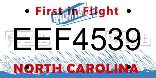 EEF4539 North Carolina License Plate