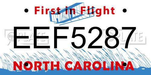 EEF5287 North Carolina License Plate