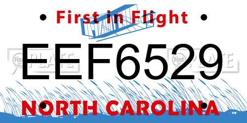 EEF6529 North Carolina License Plate