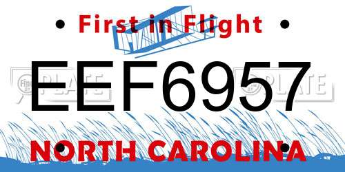 EEF6957 North Carolina License Plate