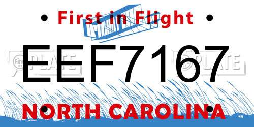 EEF7167 North Carolina License Plate