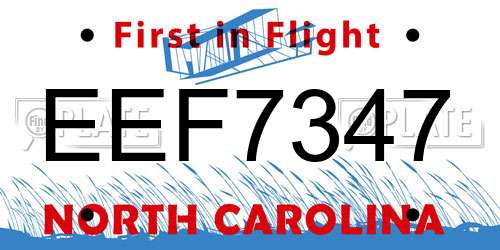 EEF7347 North Carolina License Plate