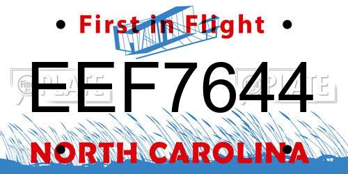 EEF7644 North Carolina License Plate