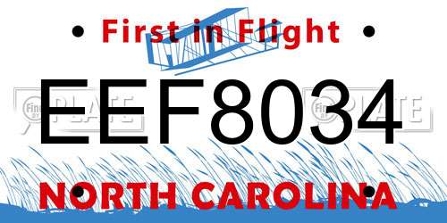 EEF8034 North Carolina License Plate