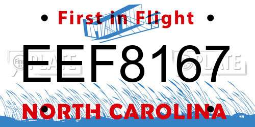 EEF8167 North Carolina License Plate