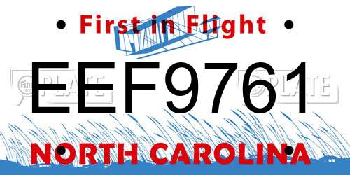 EEF9761 North Carolina License Plate