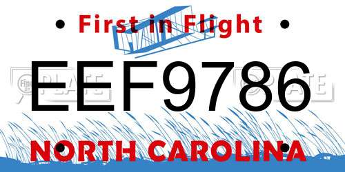 EEF9786 North Carolina License Plate