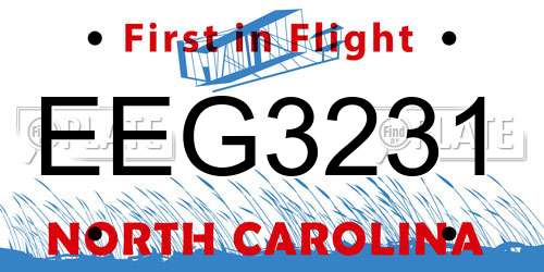 EEG3231 North Carolina License Plate