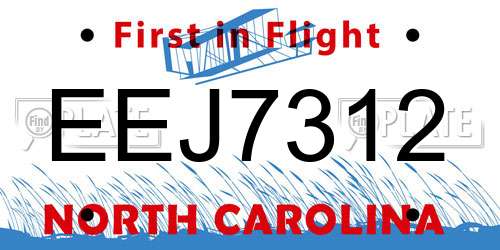 EEJ7312 North Carolina License Plate
