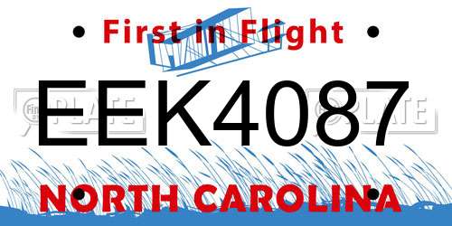 EEK4087 North Carolina License Plate