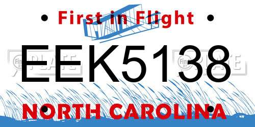 EEK5138 North Carolina License Plate