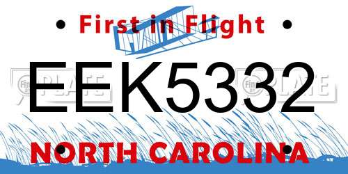 EEK5332 North Carolina License Plate
