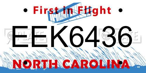 EEK6436 North Carolina License Plate